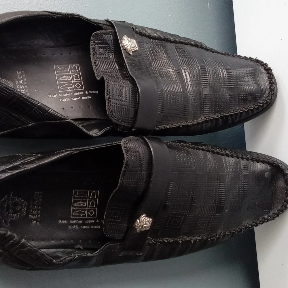 Gianni‎ Versace Signature Black Leather Medusa Loafers Men Size 46